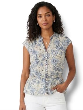 Shaver Lake Tahoe women's yellow floral embellished button front Blouse small